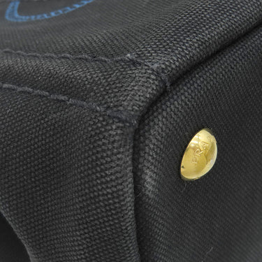 プラダ PRADA カナパ ミニ トートバッグ ブラック キャンバス 2WAYバッグ ゴールド金具 黒 青 三角ロゴプレート ハンドバッグ ショルダー