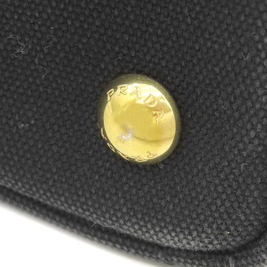 プラダ PRADA カナパ ミニ トートバッグ ブラック キャンバス 2WAYバッグ ゴールド金具 黒 青 三角ロゴプレート ハンドバッグ ショルダー