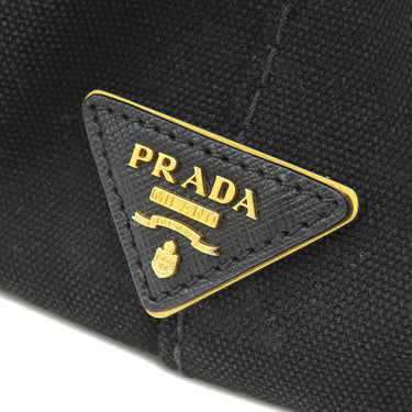 プラダ PRADA カナパ ミニ トートバッグ ブラック キャンバス 2WAYバッグ ゴールド金具 黒 青 三角ロゴプレート ハンドバッグ ショルダー