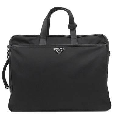 プラダ PRADA Re-Nylon xサフィアーノレザー ブリーフケース 2VE015 ブラック ナイロン サフィアーノレザー 2WAYバッグ シルバー金具 黒 バックパック ビジネス ※ネームタグ欠品