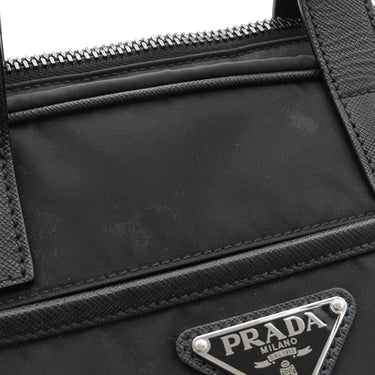 プラダ PRADA Re-Nylon xサフィアーノレザー ブリーフケース 2VE015 ブラック ナイロン サフィアーノレザー 2WAYバッグ シルバー金具 黒 バックパック ビジネス ※ネームタグ欠品