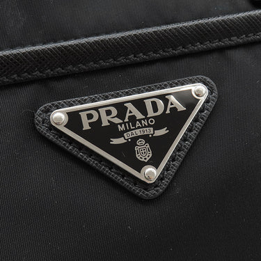 プラダ PRADA Re-Nylon xサフィアーノレザー ブリーフケース 2VE015 ブラック ナイロン サフィアーノレザー 2WAYバッグ シルバー金具 黒 バックパック ビジネス ※ネームタグ欠品