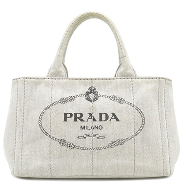 プラダ PRADA カナパ ミニ トートバッグ B2439G BIANCO デニム 2WAYバッグ ゴールド金具 白 三角ロゴプレート ハンドバッグ ショルダー