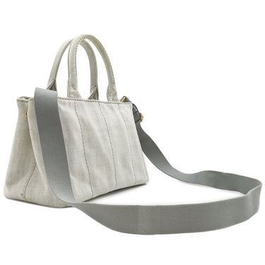 プラダ PRADA カナパ ミニ トートバッグ B2439G BIANCO デニム 2WAYバッグ ゴールド金具 白 三角ロゴプレート ハンドバッグ ショルダー