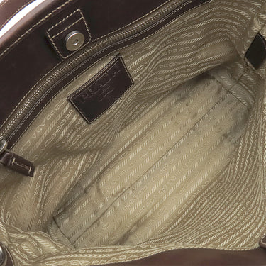 プラダ PRADA ロゴジャガード トートバッグ ベージュ×ブラウン キャンバス レザー 2WAYバッグ シルバー金具 茶 三角ロゴプレート ハンドバッグ ショルダーバッグ