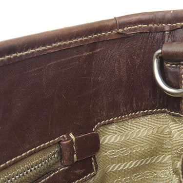 プラダ PRADA ロゴジャガード トートバッグ ベージュ×ブラウン キャンバス レザー 2WAYバッグ シルバー金具 茶 三角ロゴプレート ハンドバッグ ショルダーバッグ