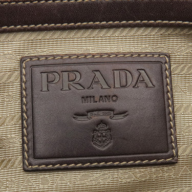 プラダ PRADA ロゴジャガード トートバッグ ベージュ×ブラウン キャンバス レザー 2WAYバッグ シルバー金具 茶 三角ロゴプレート ハンドバッグ ショルダーバッグ