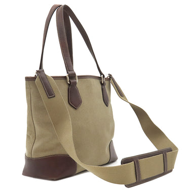 プラダ PRADA ロゴジャガード トートバッグ ベージュ×ブラウン キャンバス レザー 2WAYバッグ シルバー金具 茶 三角ロゴプレート ハンドバッグ ショルダーバッグ