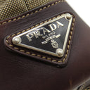 プラダ PRADA ロゴジャガード トートバッグ ベージュ×ブラウン キャンバス レザー 2WAYバッグ シルバー金具 茶 三角ロゴプレート ハンドバッグ ショルダーバッグ