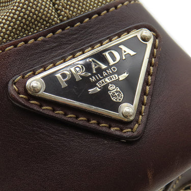 プラダ PRADA ロゴジャガード トートバッグ ベージュ×ブラウン キャンバス レザー 2WAYバッグ シルバー金具 茶 三角ロゴプレート ハンドバッグ ショルダーバッグ