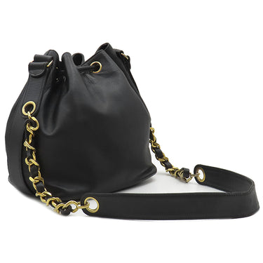 シャネル CHANEL 巾着ショルダーバッグ ブラック ラムスキン ショルダーバッグ ゴールド金具 黒 ココマーク ココボール