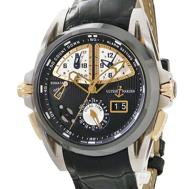 腕時計 ユリスナルダン ULYSSE NARDIN ソナタ ストリームライン 675-00 自動巻き メンズ OH済 チタン×K18RG×セラミック アラーム
