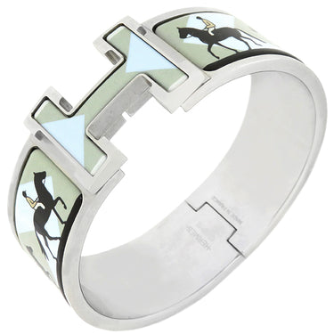 エルメス HERMES クリッククラック ブルー×マルチカラー GP エナメル ブレスレット シルバー金具 Hブレス 馬柄