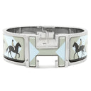 エルメス HERMES クリッククラック ブルー×マルチカラー GP エナメル ブレスレット シルバー金具 Hブレス 馬柄