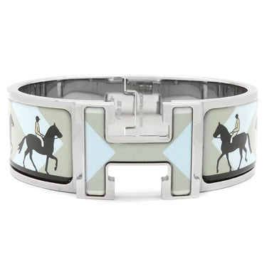 エルメス HERMES クリッククラック ブルー×マルチカラー GP エナメル ブレスレット シルバー金具 Hブレス 馬柄