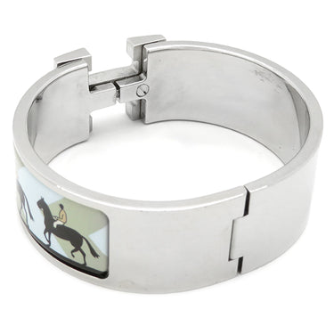 エルメス HERMES クリッククラック ブルー×マルチカラー GP エナメル ブレスレット シルバー金具 Hブレス 馬柄