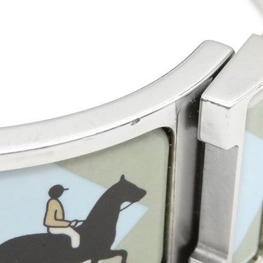 エルメス HERMES クリッククラック ブルー×マルチカラー GP エナメル ブレスレット シルバー金具 Hブレス 馬柄