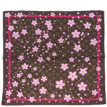 ルイヴィトン LOUIS VUITTON LV × TM カレ チェリーブロッサム M71920 マロン コットン スカーフ 茶 ピンク 村上隆