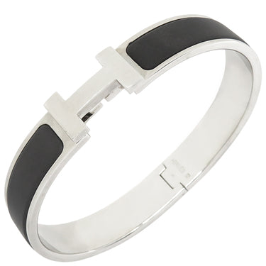 エルメス HERMES クリックHH PM ブラックXシルバー メタル エナメル ブレスレット シルバー金具 Hブレス