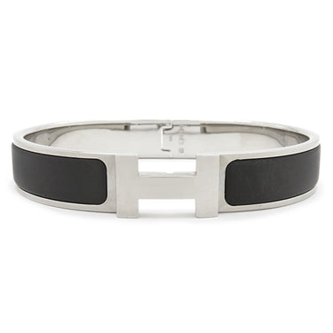 エルメス HERMES クリックHH PM ブラックXシルバー メタル エナメル ブレスレット シルバー金具 Hブレス