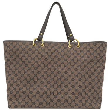 グッチ GUCCI GGキャンバス トート 285768 ダークブラウン GGキャンバス レザー トートバッグ ゴールド金具 茶 ショルダー 肩掛け