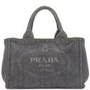 プラダ PRADA カナパ ミニ トートバッグ B2439G ブラック デニム 2WAYバッグ ゴールド金具 黒 三角ロゴプレート ハンドバッグ ショルダー