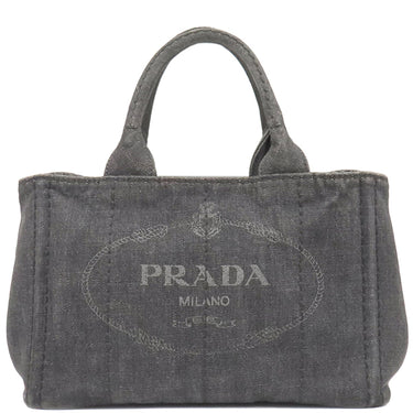 プラダ PRADA カナパ ミニ トートバッグ B2439G ブラック デニム 2WAYバッグ ゴールド金具 黒 三角ロゴプレート ハンドバッグ ショルダー