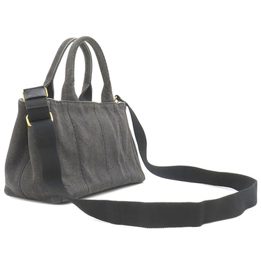 プラダ PRADA カナパ ミニ トートバッグ B2439G ブラック デニム 2WAYバッグ ゴールド金具 黒 三角ロゴプレート ハンドバッグ ショルダー