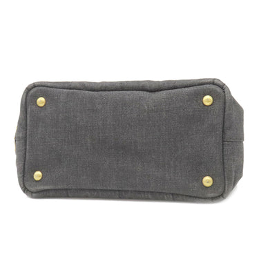 プラダ PRADA カナパ ミニ トートバッグ B2439G ブラック デニム 2WAYバッグ ゴールド金具 黒 三角ロゴプレート ハンドバッグ ショルダー