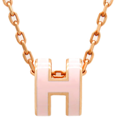 エルメス HERMES ポップアッシュ ミニ ペンダント ローズドラジェXゴールド GP ラッカー ネックレス ゴールド金具 Hモチーフ