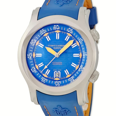 腕時計 クエルボ・イ・ソブリノス CUERVO Y SOBRINOS ロブスト ブセアドール 2806-1BA 自動巻き メンズ ブルー デイト ダイバーズ 200m防水