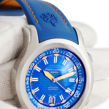 腕時計 クエルボ・イ・ソブリノス CUERVO Y SOBRINOS ロブスト ブセアドール 2806-1BA 自動巻き メンズ ブルー デイト ダイバーズ 200m防水