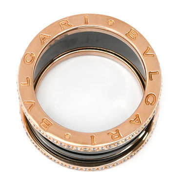 ブルガリ BVLGARI ビーゼロワン B-zero1 4バンド ダイヤリング ピンクゴールド×ブラック K18PG セラミック ダイヤモンド #56(JP16) リング 指輪 黒 750PG 18金 15号