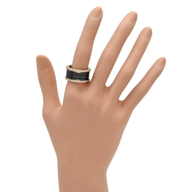 ブルガリ BVLGARI ビーゼロワン B-zero1 4バンド ダイヤリング ピンクゴールド×ブラック K18PG セラミック ダイヤモンド #56(JP16) リング 指輪 黒 750PG 18金 15号
