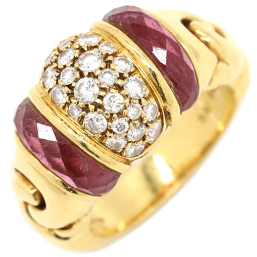 ブルガリ BVLGARI ガンチョ イエローゴールド K18YG トルマリン ダイヤモンド リング 指輪 赤 750 18金 11号