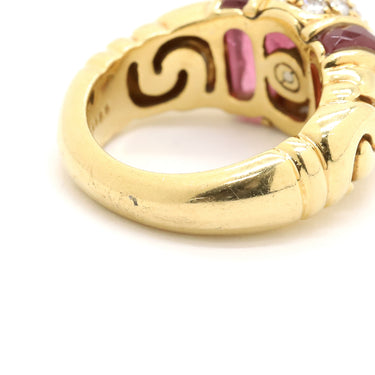 ブルガリ BVLGARI ガンチョ イエローゴールド K18YG トルマリン ダイヤモンド リング 指輪 赤 750 18金 11号