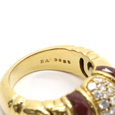 ブルガリ BVLGARI ガンチョ イエローゴールド K18YG トルマリン ダイヤモンド リング 指輪 赤 750 18金 11号