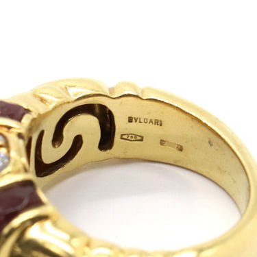 ブルガリ BVLGARI ガンチョ イエローゴールド K18YG トルマリン ダイヤモンド リング 指輪 赤 750 18金 11号