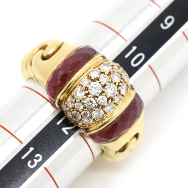 ブルガリ BVLGARI ガンチョ イエローゴールド K18YG トルマリン ダイヤモンド リング 指輪 赤 750 18金 11号