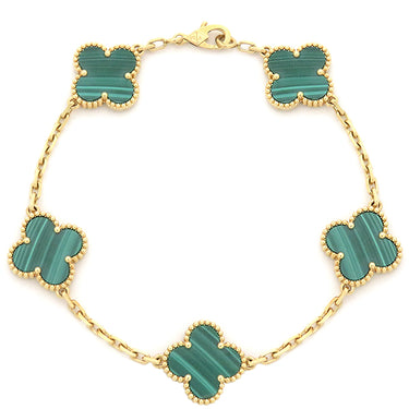 ヴァンクリーフアーペル Van Cleef & Arpels ヴィンテージ アルハンブラ ブレスレット VCARL80900 グリーンXイエローゴールド K18YG マラカイト ブレスレット 緑 750YG 5モチーフ