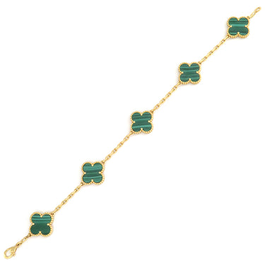 ヴァンクリーフアーペル Van Cleef & Arpels ヴィンテージ アルハンブラ ブレスレット VCARL80900 グリーンXイエローゴールド K18YG マラカイト ブレスレット 緑 750YG 5モチーフ