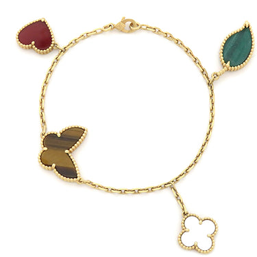 ヴァンクリーフアーペル Van Cleef & Arpels ラッキー アルハンブラ 4モチーフ VCARD79600 イエローゴールドXマルチカラー K18YG マラカイト マザーオブパール タイガーズアイ カーネリアン ブレスレット 750YG