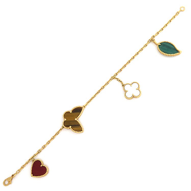 ヴァンクリーフアーペル Van Cleef & Arpels ラッキー アルハンブラ 4モチーフ VCARD79600 イエローゴールドXマルチカラー K18YG マラカイト マザーオブパール タイガーズアイ カーネリアン ブレスレット 750YG