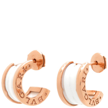 ブルガリ BVLGARI B-zero1 ビーゼロワン 346464 ホワイトXピンクゴールド K18PG セラミック ピアス 白 BVLGARI 750