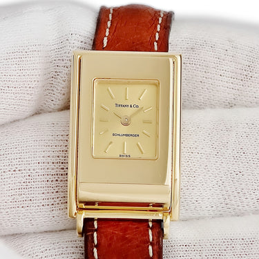 腕時計 ティファニー Tiffany & Co シュランバージェ 13902003 クオーツ レディース メーカーOH済み K18YG無垢 スクエア バー ヴィンテージ