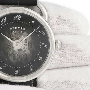 腕時計 エルメス HERMES アルソー スケレット AR2.710 自動巻き メンズ ブラック アラビア ラウンド スケルトン スモーク加工