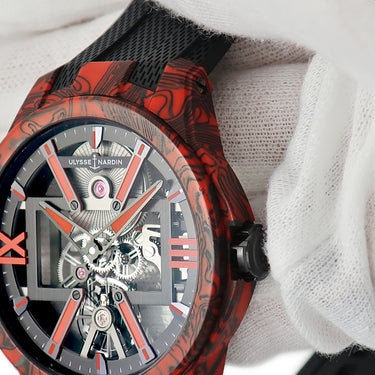 腕時計 ユリスナルダン ULYSSE NARDIN ニュー エグゼクティブ スケルトン X マグマ 3713-260/MAGMA 手巻き メンズ レッド スケルトン バー