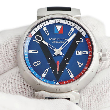 腕時計 ルイヴィトン LOUIS VUITTON タンブール ブルー スモールセコンド Q1D21 自動巻き メンズ フランスカラー Vライン