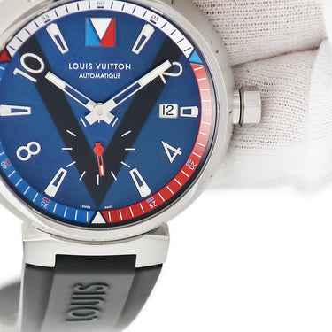 腕時計 ルイヴィトン LOUIS VUITTON タンブール ブルー スモールセコンド Q1D21 自動巻き メンズ フランスカラー Vライン