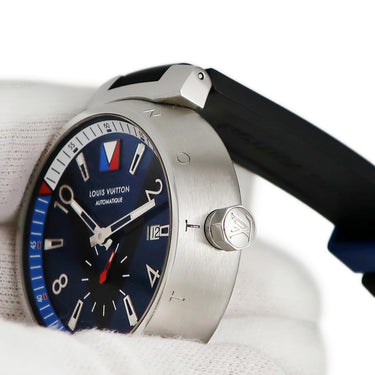 腕時計 ルイヴィトン LOUIS VUITTON タンブール ブルー スモールセコンド Q1D21 自動巻き メンズ フランスカラー Vライン